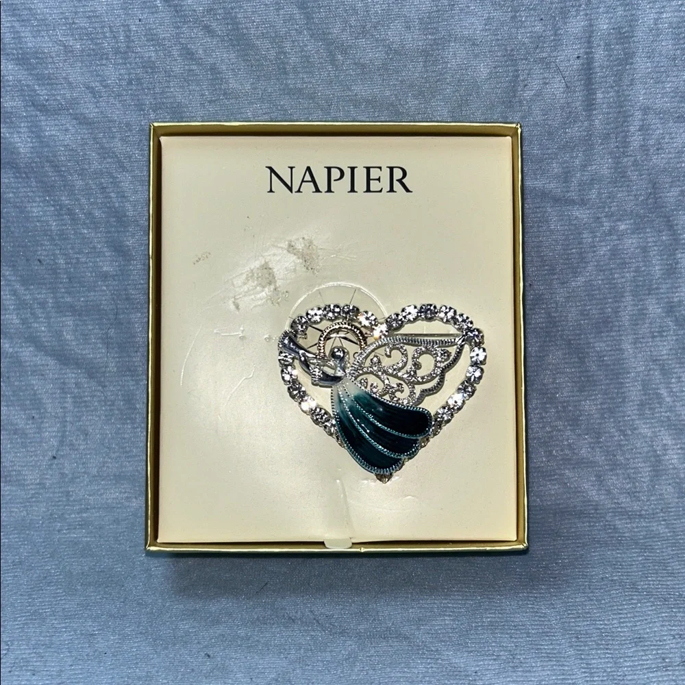 Napier Heart-Shaped Angel Brooch with Enamel and Rhinestones